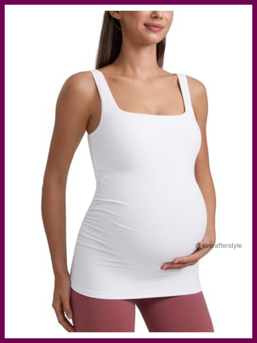 CRZ YOGA Maternity Square Neck Tank Top Built in Bra Slim Fit